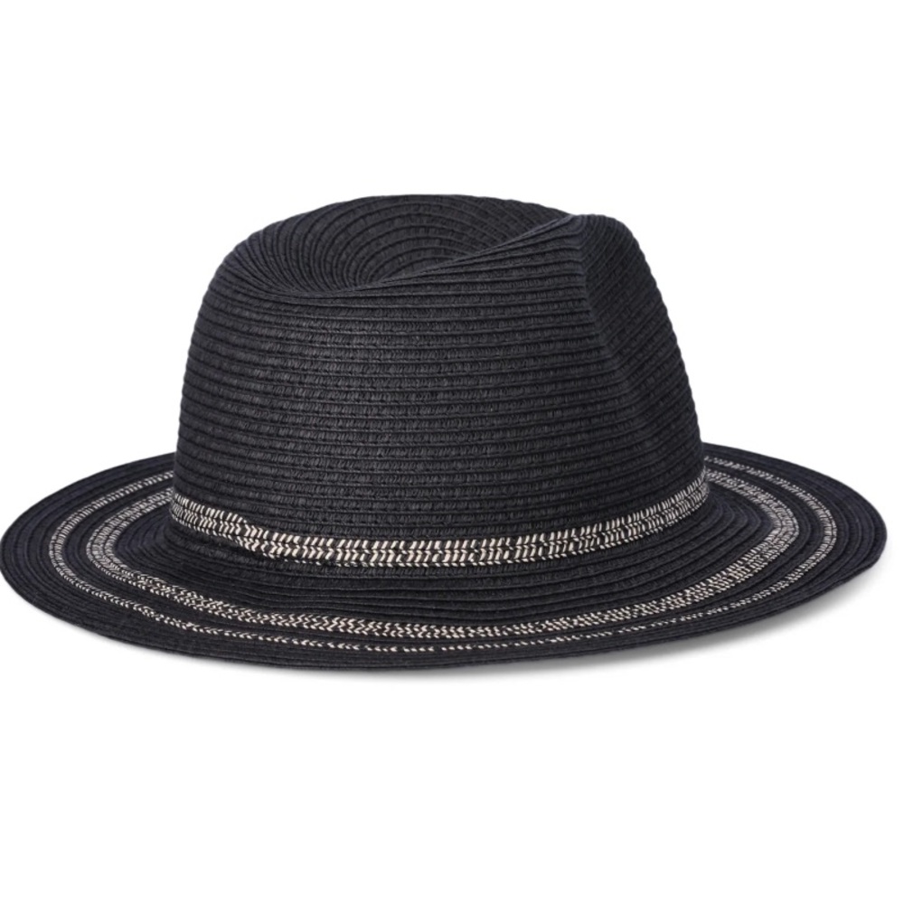 💕5/$15 Time and Tru Women’s Panama weave Straw Fedora in Black NEW with tags - Picture 3 of 4